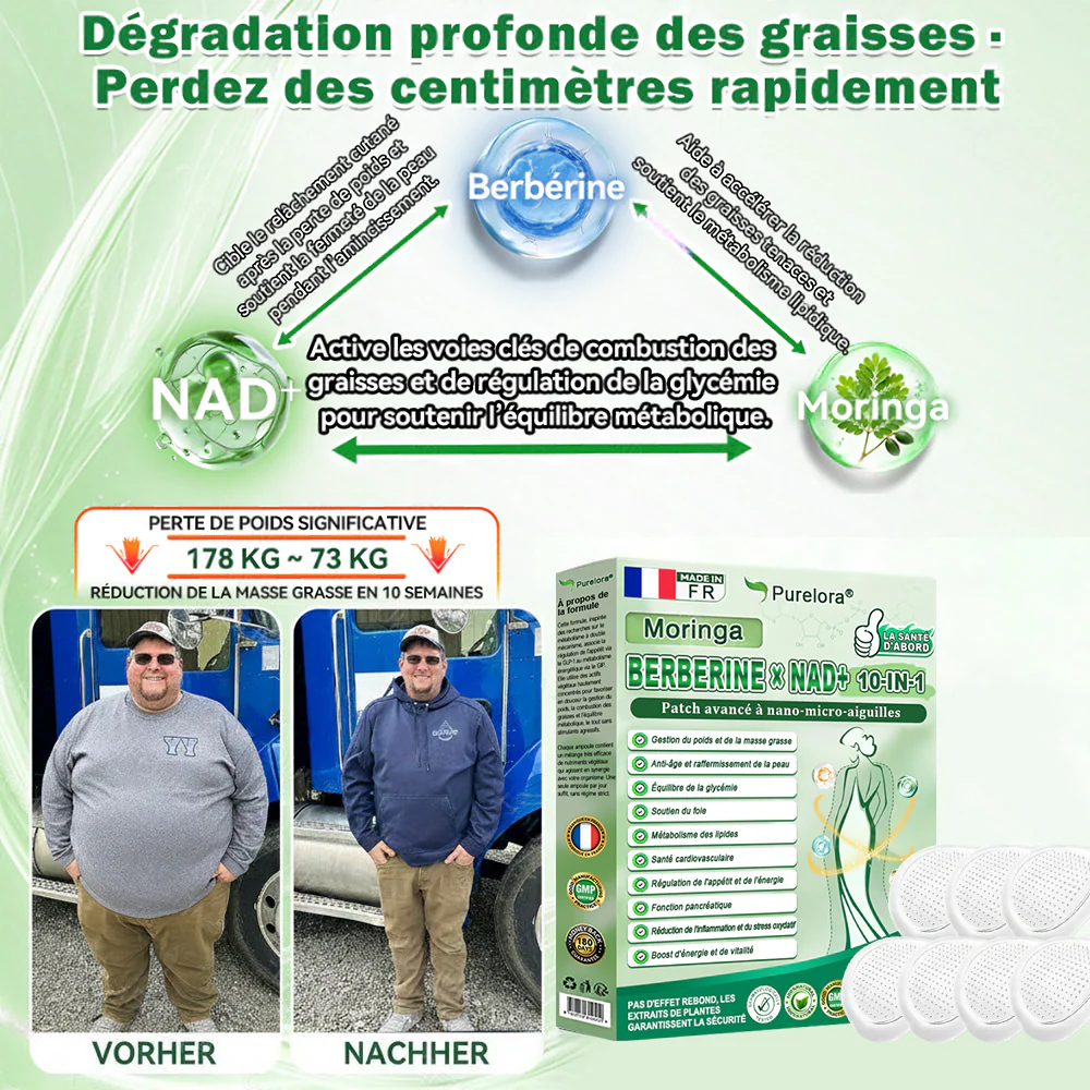 🏆 Recommandation n°1丨Purelora® Moringa Berbérine x NAD+ Patch Nano-Microneedle 10-en-1 Une application par jour, changements visibles dès 7 jours. Pour accompagner la gestion du poids, la fermeté de la peau et le bien-être global. - Image 10