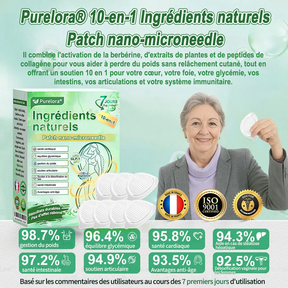💖 𝑷𝒉𝒂𝒓𝒎𝒂𝒄𝒊𝒆 𝑶𝒇𝒇𝒊𝒄𝒊𝒆𝒍𝒍𝒆 💖 | Purelora® Patch Nano Microneedle 10-en-1 aux ingrédients naturels ✅ Aide à gérer le poids, soutient cœur, glycémie, intestin & articulations, raffermit la peau et booste l’énergie. - Image 3