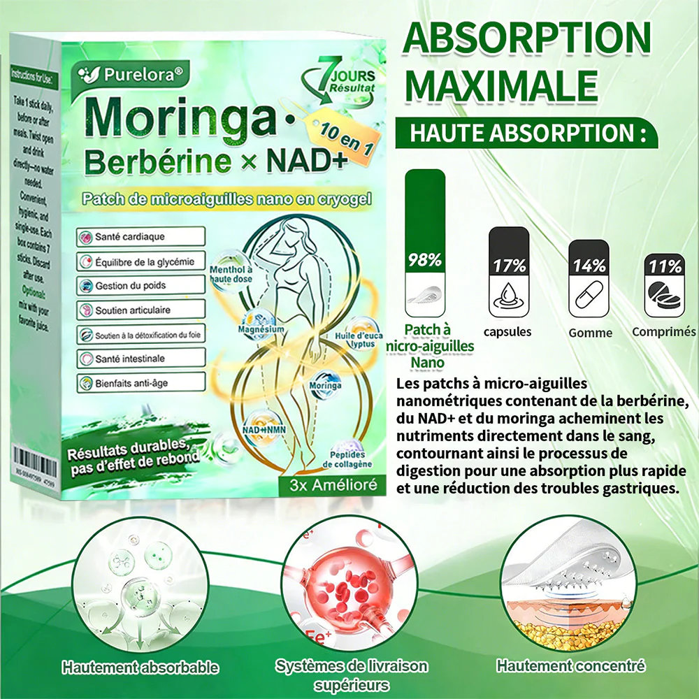 💖𝑷𝒉𝒂𝒓𝒎𝒂𝒄𝒊𝒆 𝑶𝒇𝒇𝒊𝒄𝒊𝒆𝒍𝒍𝒆💖 | Purelora® Moringa · Berbérine Patch 10-en-1 aux Nano-Micro-Aiguilles et Cryo-Gel ✅𝐏𝐨𝐮𝐫 𝐥’𝐨𝐛é𝐬𝐢𝐭é, 🅟🅔🅐🅤 🅡🅔🅛â🅒🅗é🅔,𝐝𝐢𝐚𝐛è𝐭𝐞, 𝐚𝐩𝐧é𝐞 𝐝𝐮 𝐬𝐨𝐦𝐦𝐞𝐢𝐥, 𝐩𝐫𝐨𝐛𝐥è𝐦𝐞𝐬 𝐚𝐫𝐭𝐢𝐜𝐮𝐥𝐚𝐢𝐫𝐞𝐬, 𝐞𝐭 𝐛𝐢𝐞𝐧 𝐩𝐥𝐮𝐬 - Image 2
