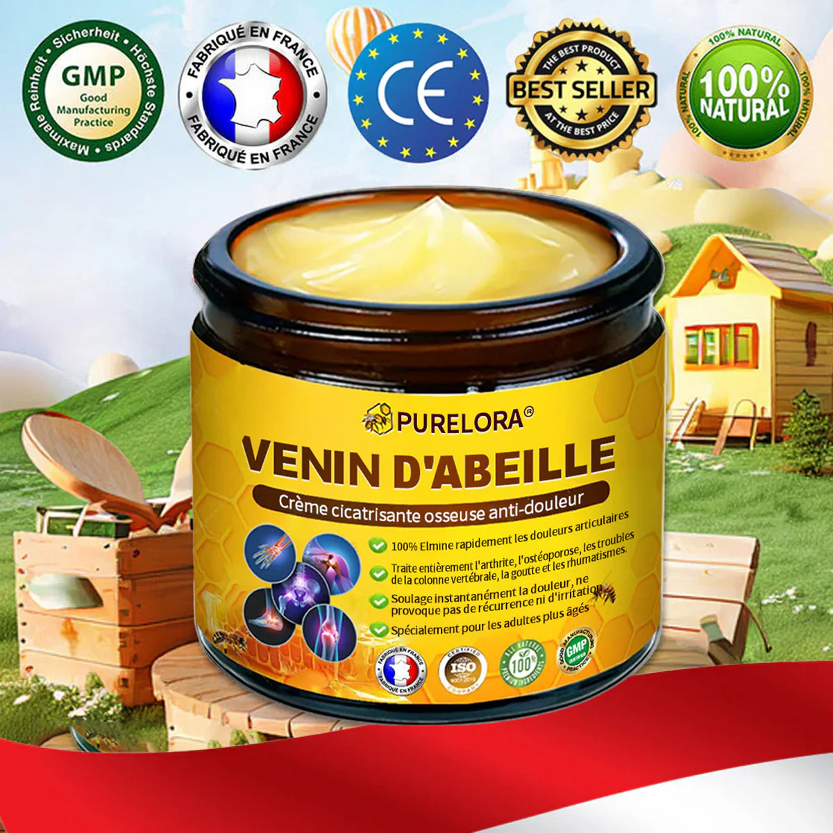 Purelora® Venin d'abeille Crème cicatrisante osseuse Pain-Relief 🐝🐝(Spécialement conçu pour les personnes âgées )
